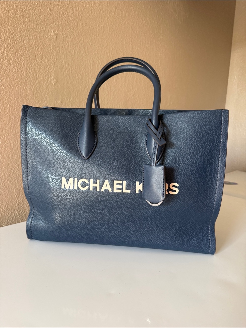 Michael Kors Deep Navy Pebbled Leather Logo Tote